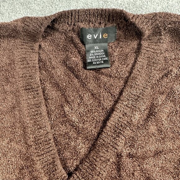 Vtg Y2K Brown Chenille Cozy Knit V Neck Sweater Womens XL Soft Teddy Retro 90s - Picture 4 of 11